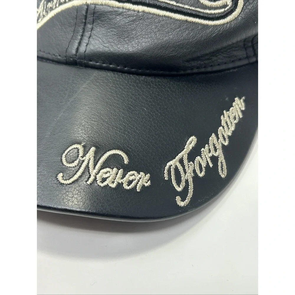 VTG Tuskegee Airman Leather Baseball Cap‎ Hat Black Never Forgotten 1941 Patches